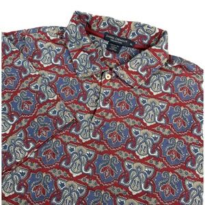 Daniel Cremieux Polo Shirt Men's Red Blue Medallion Print Cotton Short Sleeve XL